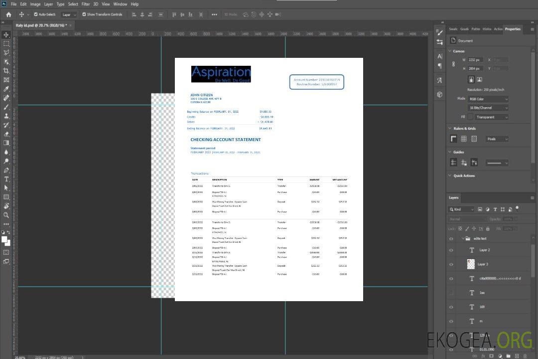 Modèle Word et PDF de relevé bancaire USA Aspiration, 2 pages template Modèle Word et PDF de relevé bancaire USA Aspiration, 2 pages template
